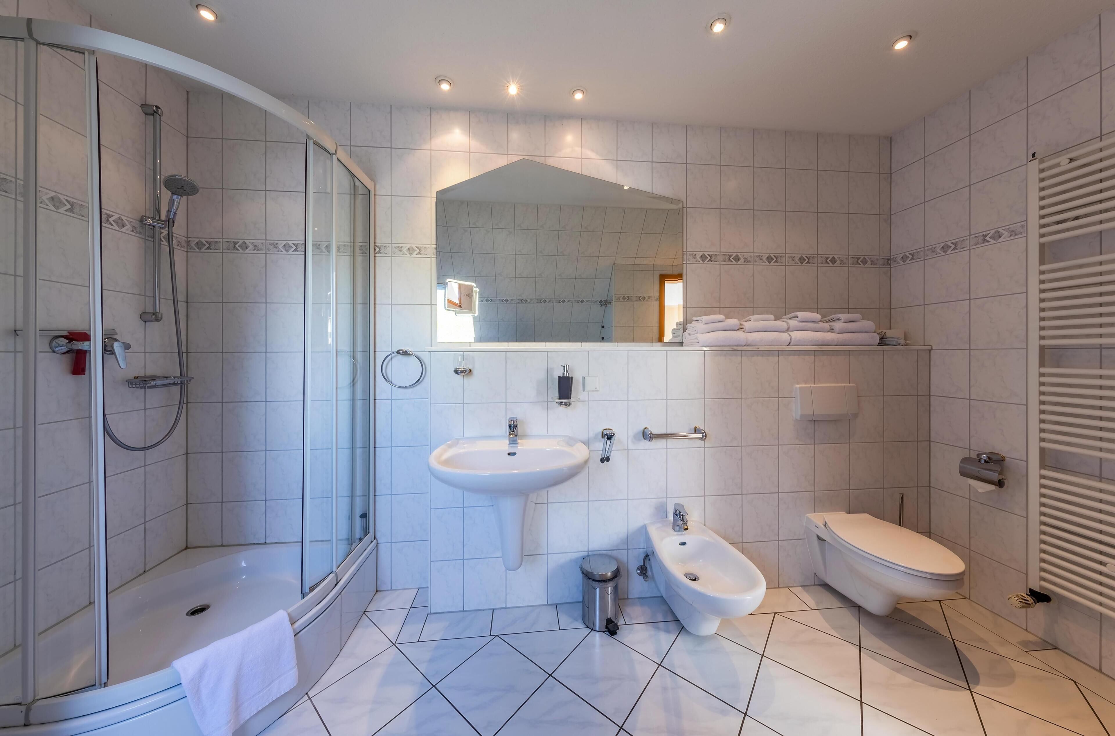 Dusche, Haartrockner, Bidet, Handtücher