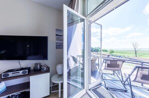 TV, stereo - Kleine Welle vacation apartment with south-facing view of the Saaler Bodden (Wustrow)