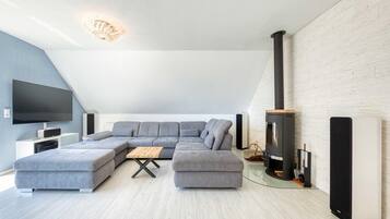 Fernseher, Kamin, Stereoanlage