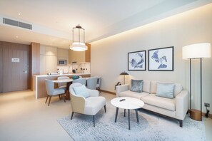 46-inch Smart TV with digital channels, Netflix, streaming services - Address Residences Dubai Opera - Burj Khalifa City Views 2 & 3-Bedroom Apartment 1 minute walk to Burj Khalifa, Dubai Mall, Dubai Fountain by Heaven Crest (Dubai)