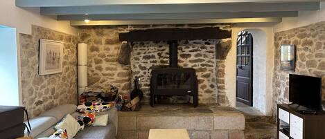 TV, fireplace