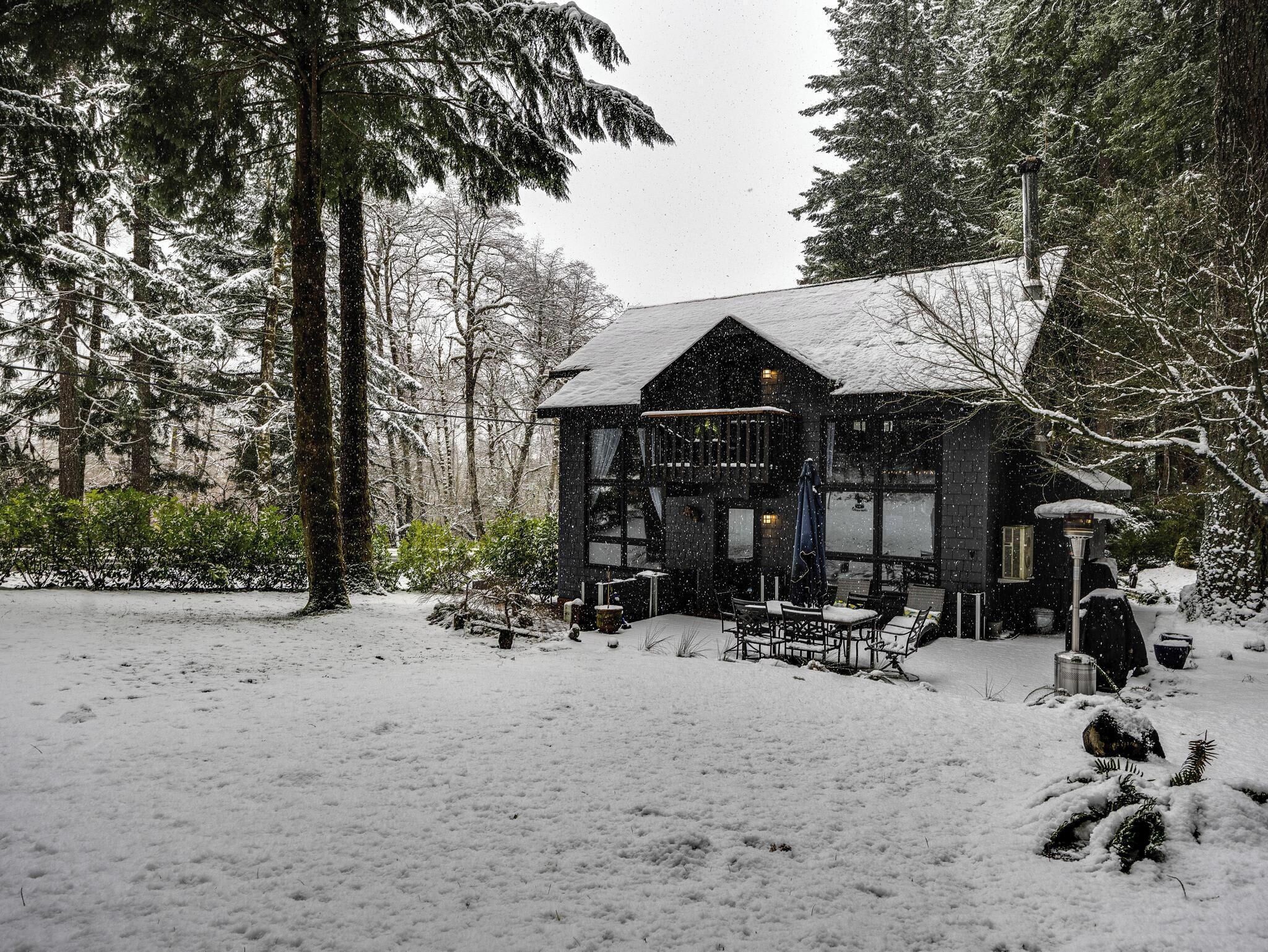 A serene winter scene at our cozy cabin retreat.