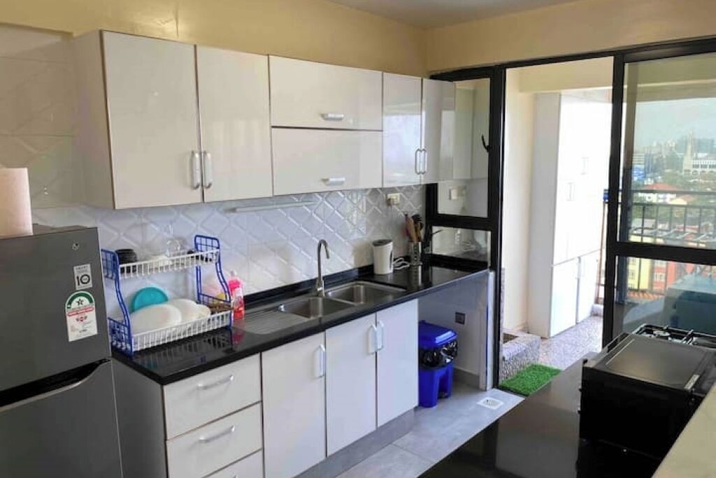 Fridge, microwave, oven, cookware/dishes/utensils