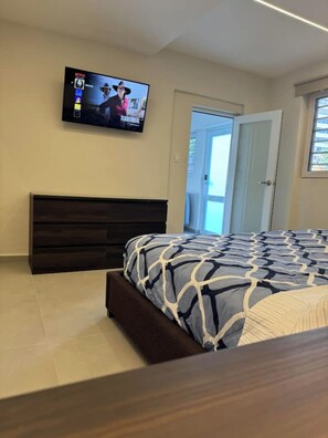 1 bedroom, desk, iron/ironing board, travel cot