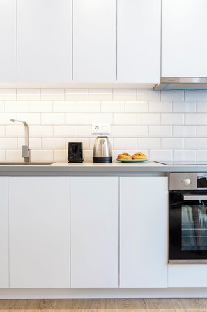 Apartment, 1 Bedroom, Balcony | Private kitchen | Full-size fridge, oven, stovetop, cookware/dishes/utensils - Lighthouse Kipseli (Athens)
