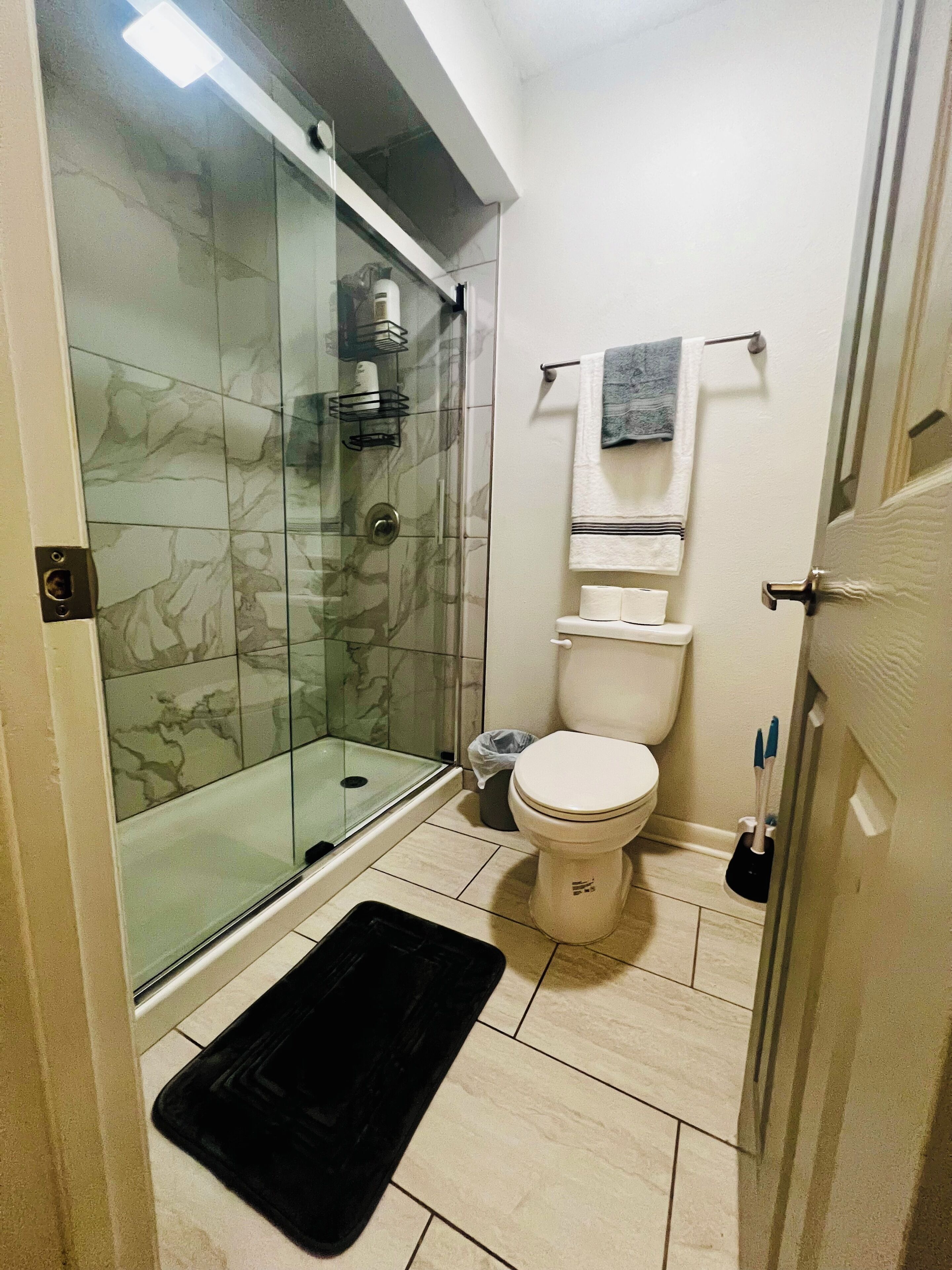 Douche, sèche-cheveux, serviettes fournies, papier toilette