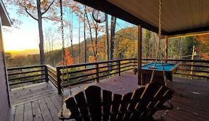 Terrace/patio - Nantahala Nookie Nook: A playful retreat w/stunning long-range mt sunset views (Franklin)
