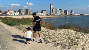 A coastal road with a sandy path, a beach, and a city skyline in the background. - 3bedroom, heated pool, 20min to beach, kidsproof (Heinkenszand)