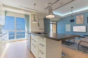 Fridge, microwave, oven, dishwasher