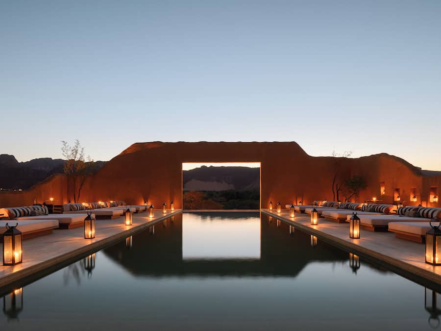 Outdoor pool, pool umbrellas, pool loungers