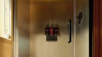 Shower, towels, soap, shampoo