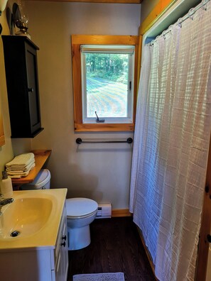 Sèche-cheveux, serviettes fournies, shampoing, papier toilette