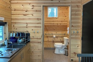 Standard Cabin, 1 Queen Bed (ADA / Accessible Cabin) | Bathroom | Shower, towels, soap, shampoo - Postcard Cabins Mount Adams, Outdoor Collection by Marriott Bonvoy (Glenwood)