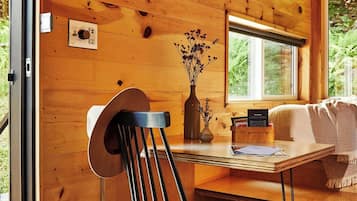 1 bedroom, desk, laptop workspace, bed sheets