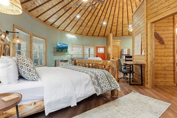 1 bedroom, desk, free WiFi, bed sheets - Tumbling Brook:  Romantic Luxury Yurt Getaway in the Smoky Mountains (Bryson City)