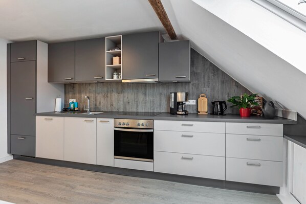 Fridge, oven, stovetop, dishwasher