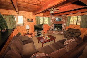 Cabin, Multiple Beds, Patio, Mountain View | Living area | Fireplace - Family Fun House (Big Bear Lake)