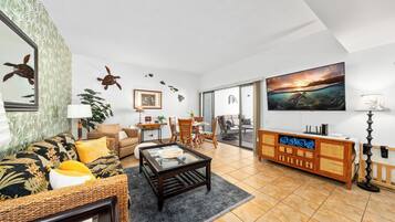 Room, 1 Bedroom, Partial Ocean View | Living area | 32-inch Smart TV with cable channels