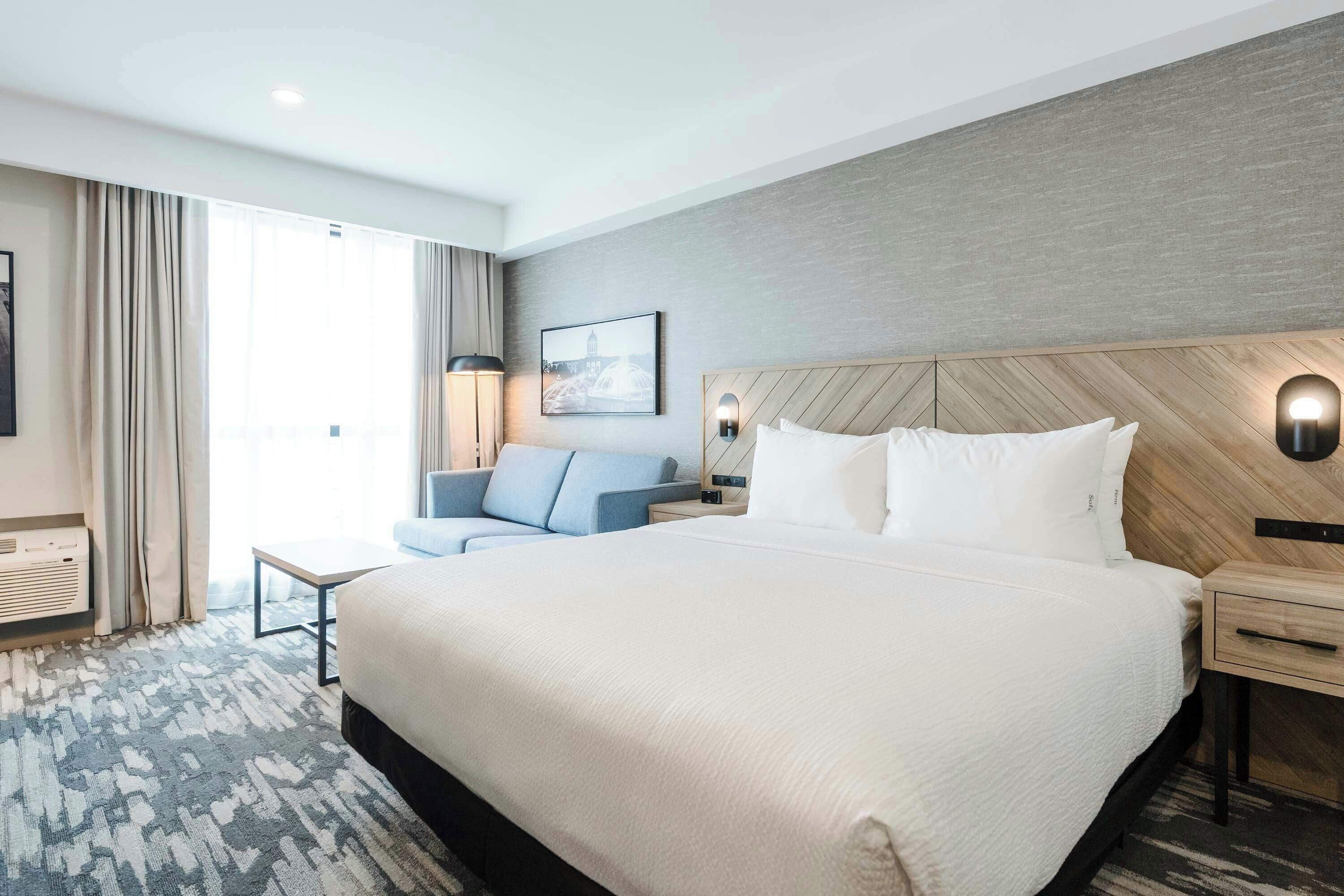 Standaard kamer, 1 kingsize bed met slaapbank | Luxe beddengoed, een kluis op de kamer, een bureau, een laptopwerkplek