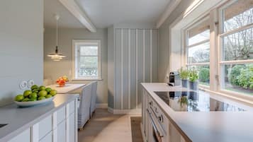 Fridge, oven, dishwasher, coffee/tea maker