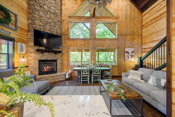 Smart TV, fireplace, video games, DVD player