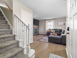 Smart TV, fireplace, video games, table football