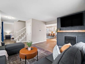 Smart TV, fireplace, video games, table football