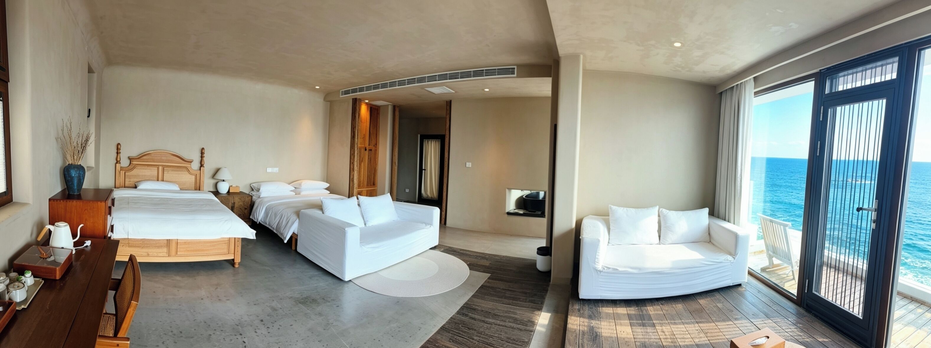 Chambre Double Panoramique, 1 grand lit, vue mer | Espace de travail pour ordinateur portable, rideaux occultants