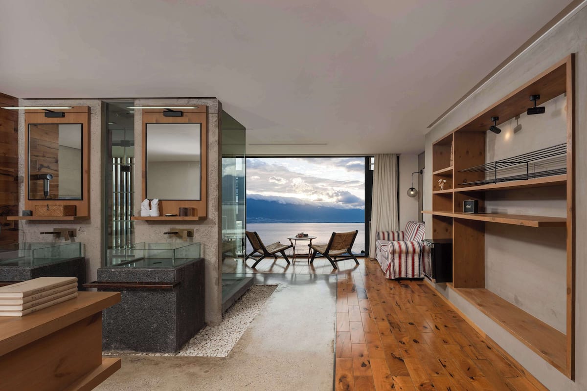 Luxury Double Room, Sea View | 1 bedroom, desk, laptop workspace, blackout drapes
