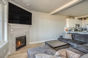 Smart TV, fireplace, video games, books