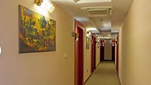 A hotel hallway with a painting on the left wall, a carpeted floor, and a ceiling with a light fixture. - Sam hotel Tbilisi (Tbilisi)