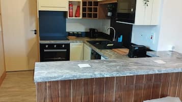 Fridge, microwave, oven, electric kettle
