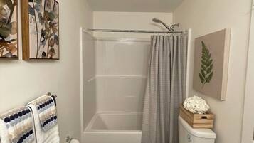 Shower, towels, soap, shampoo