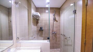 Hair dryer, slippers, bidet, towels