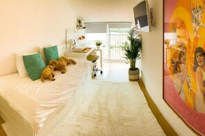 1 bedroom, desk, iron/ironing board, travel crib