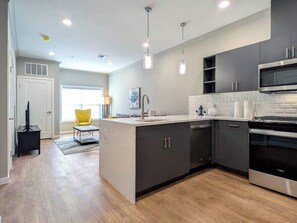 Microwave, oven, stovetop, coffee/tea maker - 227 Modern 1BR Apt Walk to NJT (Dunellen)