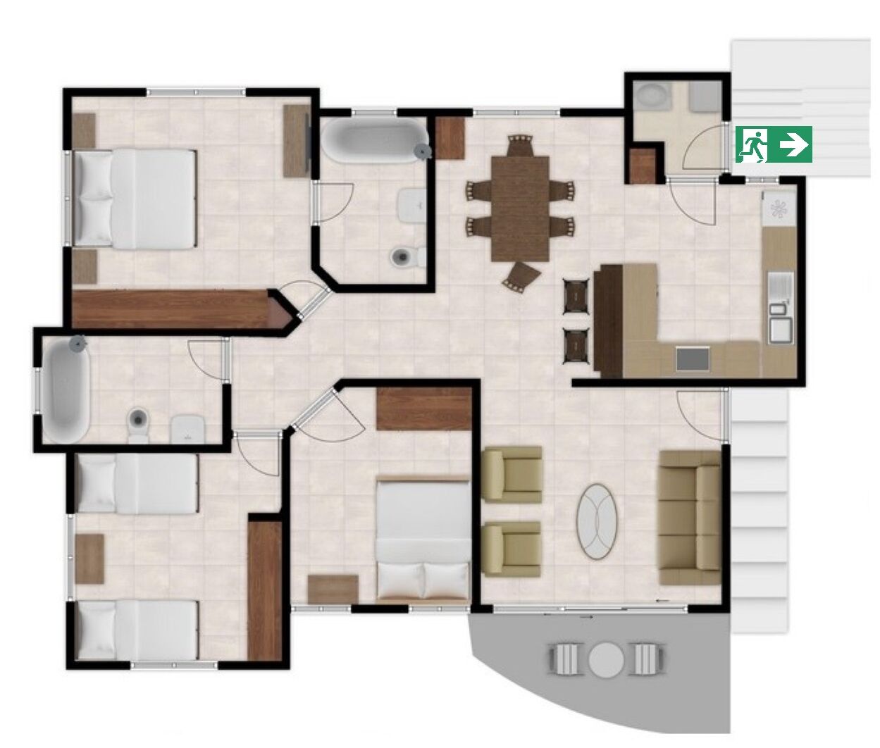 Appartement, 3 chambres, balcon, vue sur le jardin | Intérieur