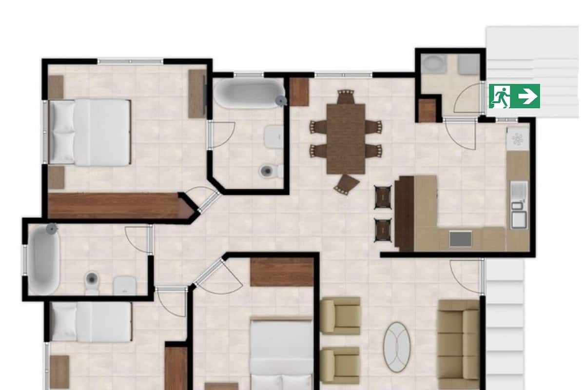 Appartement, 3 chambres, balcon, vue sur le jardin | Intérieur