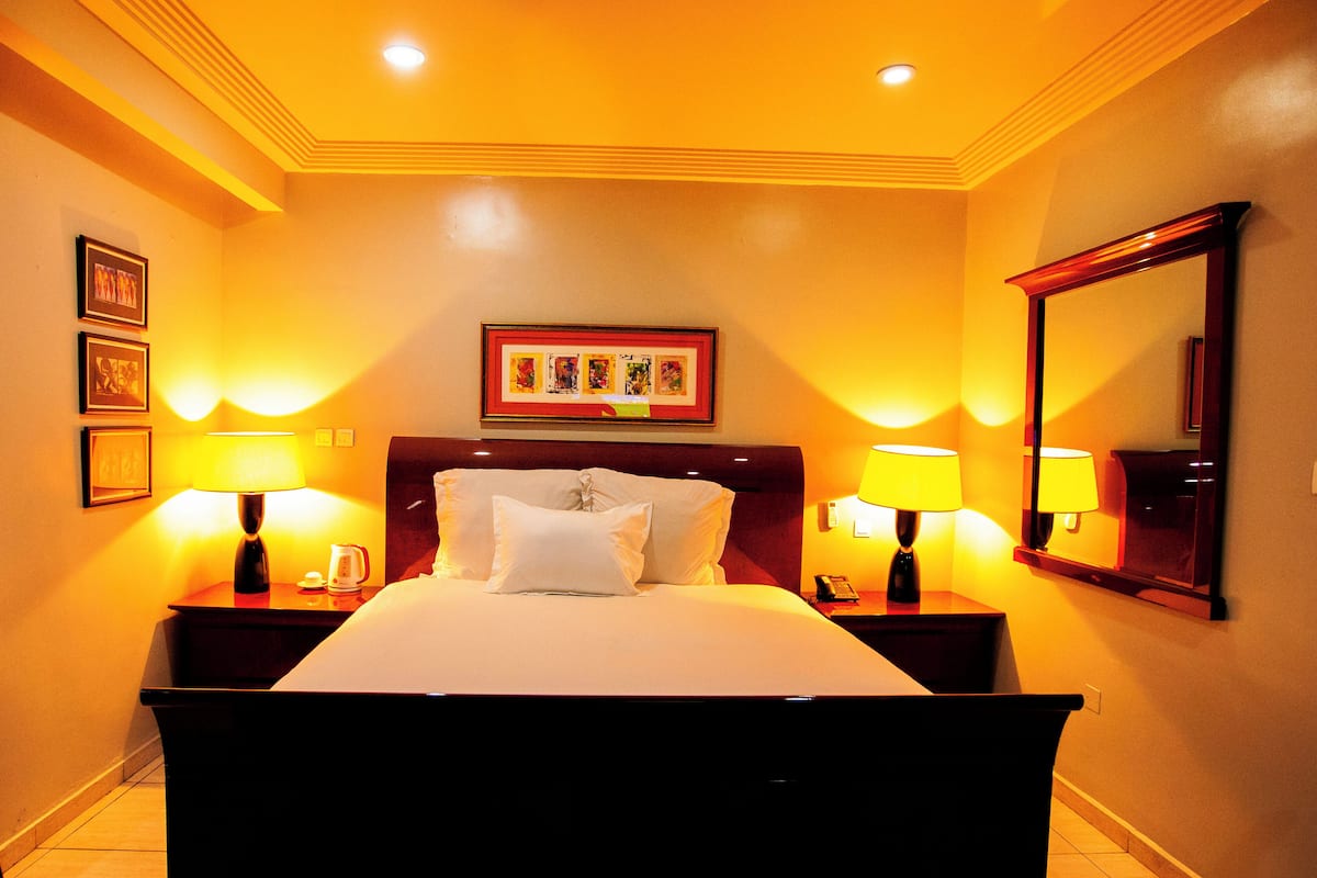 In-room safe, desk, laptop workspace, blackout curtains