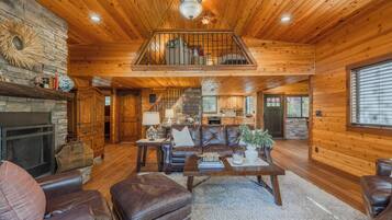 Smart TV, chimenea y libros