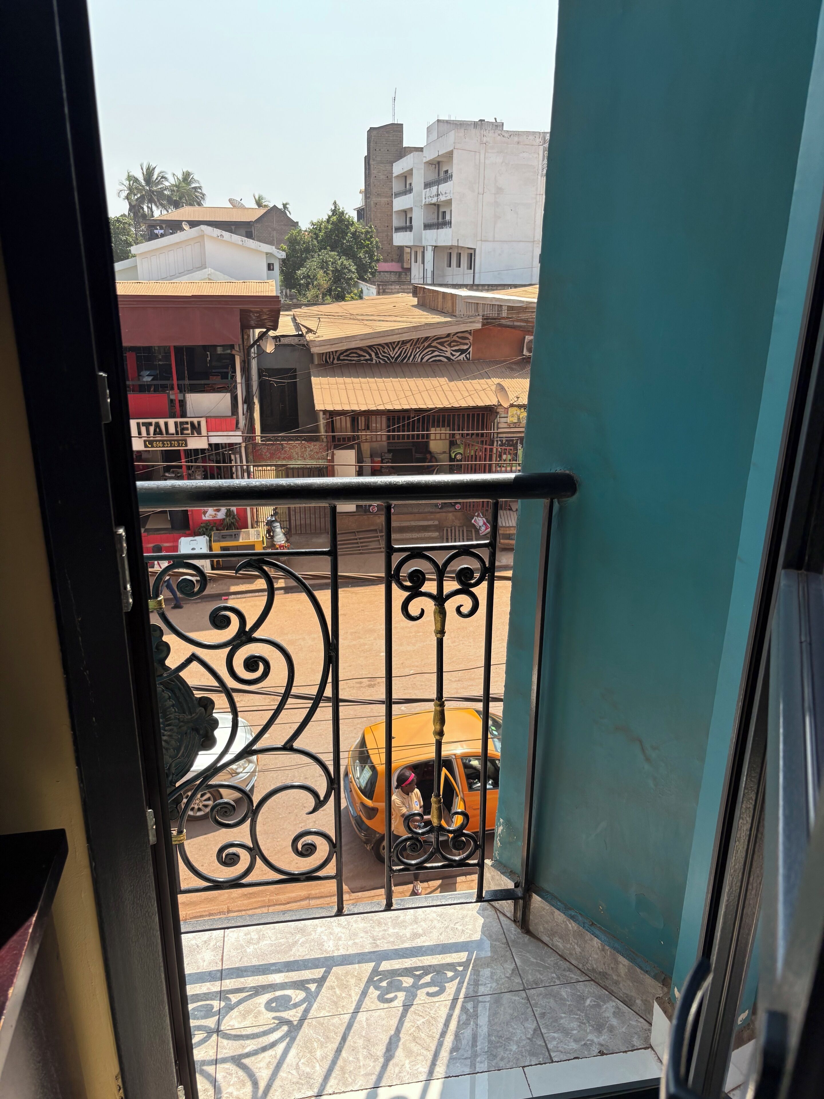 Desk, laptop workspace, blackout curtains, free WiFi