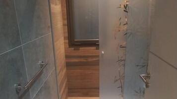 Hair dryer, bidet, towels, soap