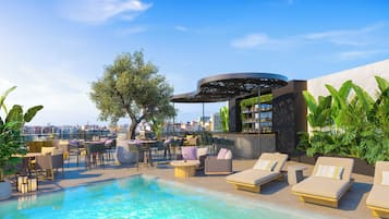 Piscine couverte, chaises longues