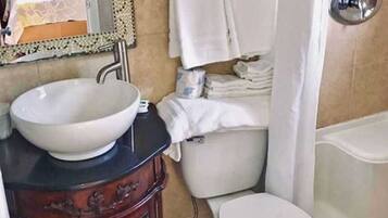 Shower, hair dryer, shampoo