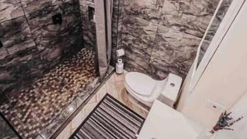 Shower, eco-friendly toiletries, hair dryer, towels
