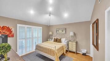 1 bedroom, desk, laptop workspace, iron/ironing board