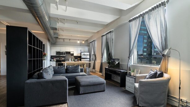 Living area - Chic 2-bedroom Urban Loft Condo Near Rogers Place Ice District Downtown Edmonton (Edmonton)