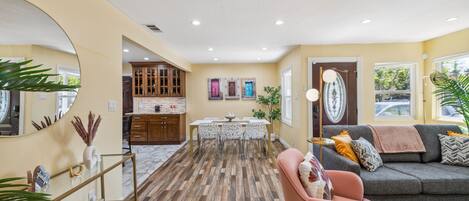 Smart TV, fireplace, table football, ping pong