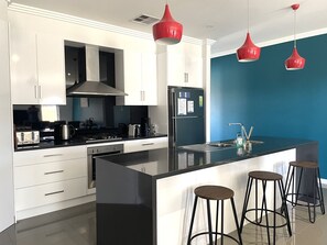 Fridge, microwave, oven, dishwasher