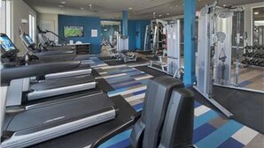A gym with treadmills, weight machines, and exercise mats. - Fully Furnished 2b/2b Apartment in the Galleria (Houston)